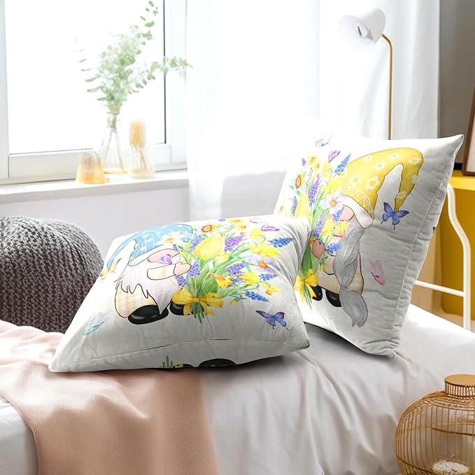 Spring Gnome Decorative Throw Pillow Cover 20x20 Inch Set of 2 Bloom Flower - Image 5