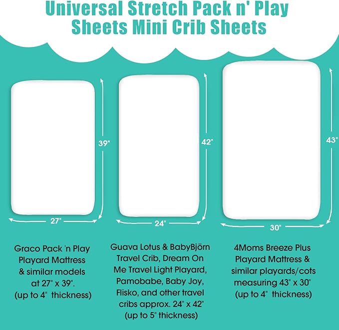 Pack n Play Sheets, BROLEX 2 Pack Mini Crib Sheets, Stretchy Portable Fitted - Image 2