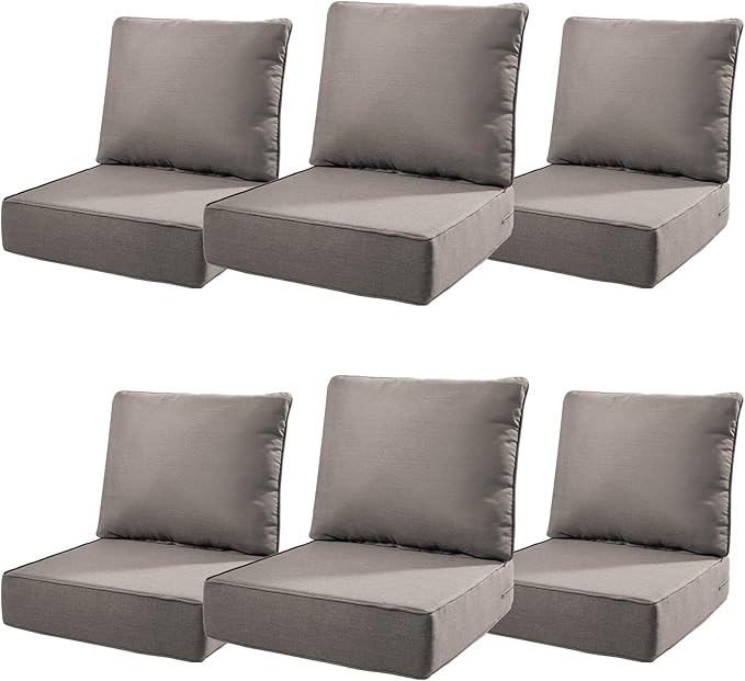 6" Thick Outdoor Cushions 22x24x6, 6-Set Deep Seat Patio Cushions by Pugire