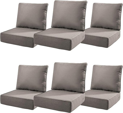 6" Thick Outdoor Cushions 22x24x6, 6-Set Deep Seat Patio Cushions by Pugire