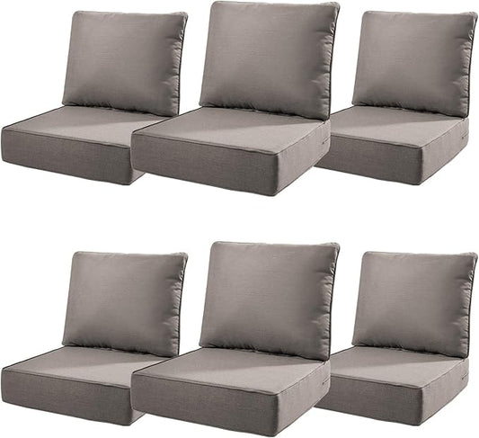 6" Thick Outdoor Cushions 22x24x6, 6-Set Deep Seat Patio Cushions by Pugire