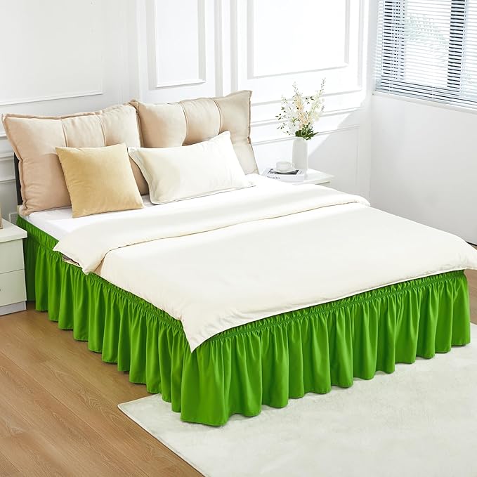 RIMELA Green Bed Skirt Queen Size 15 Inch Drop, Elastic Bed Skirting by RIMELABedSkirt