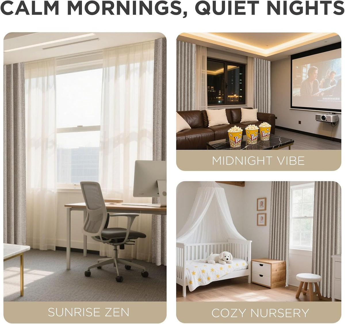joydeco 100% blackout curtains for bedroom，natural linen curtains on a desk or shelf