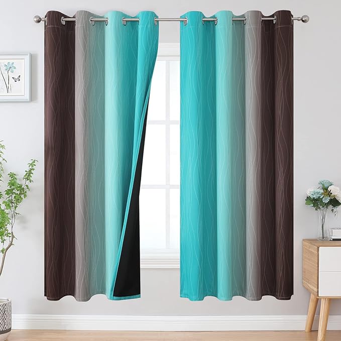 Estelar Textiler Teal and Brown Ombre Blackout Curtains 72 Inches Length by ESTELARTEXTILER
