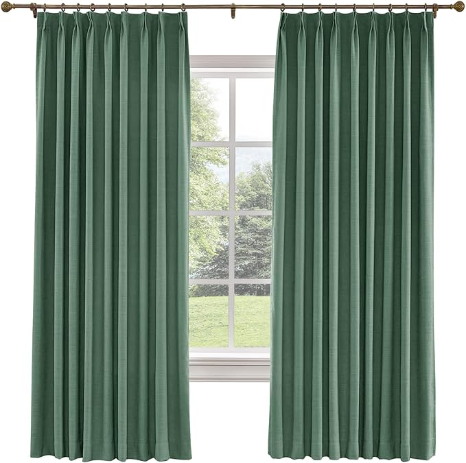 TWOPAGES 26 W x 96 L inch Pinch Pleated Curtain Room Darkening Linen Drapery by TWOPAGES