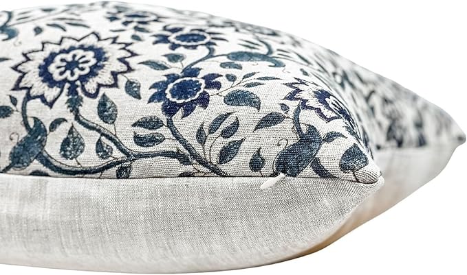 Designer Floral Print on Natural Linen Pillow Cover, Boho Pillow Cover - Image 4