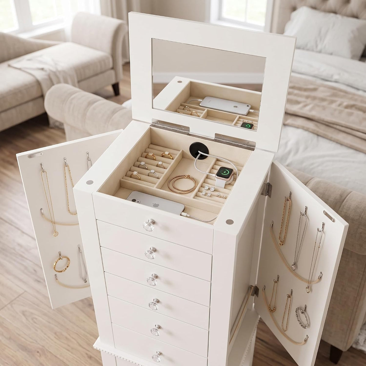 hives and honey kimberly jewelry armoire with mirror, close-up detail