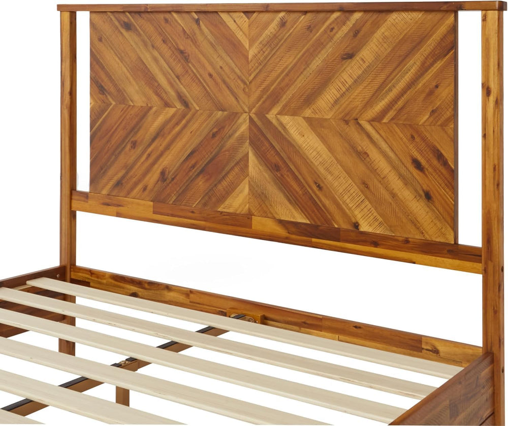 Bme Vivian 14 Inch Deluxe Bed Frame with Headboard, Rustic & Scandinavian...