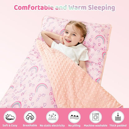 Viviland Toddler Kid Nap Mat for Preschool, Girls Pink Rainbow Slumber Bag - Image 6
