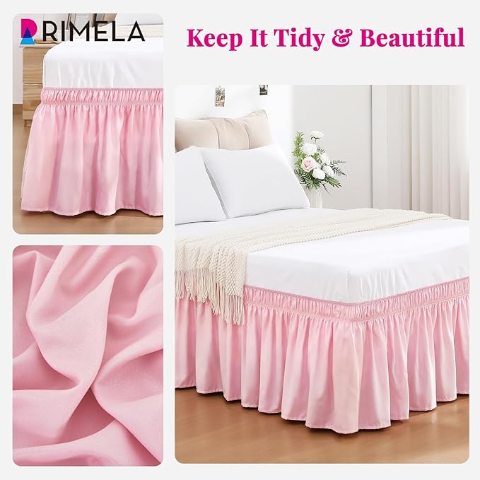 RIMELA Bed Skirt Full Size Dusty Pink 15 Inch Drop, Wrap Around Elastic Bedskirt - Image 7