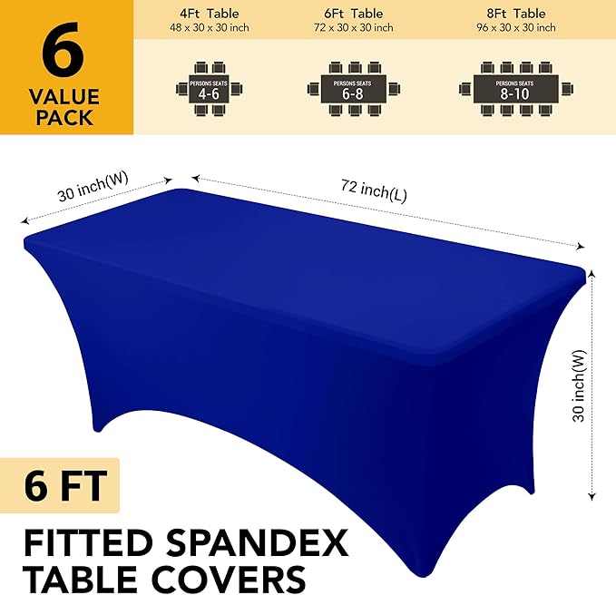 6-Pack Premium Royal Blue Spandex Tablecloths - Image 6