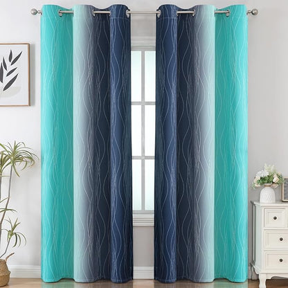 Estelar Textiler Navy Blue and Teal Ombre Blackout Curtains - Image 2