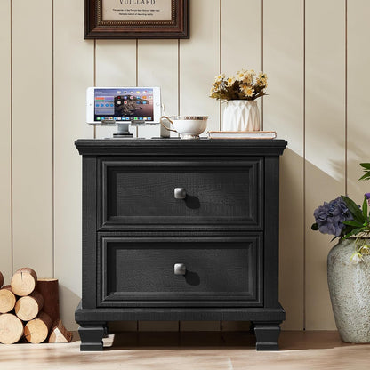 savor life farmhouse nightstand with charging station, 2 showing dimensions