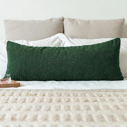 14x36 inch Boucle Lumbar Pillow Cover, Forest Elf Green Woven Texture Neutral - Image 7
