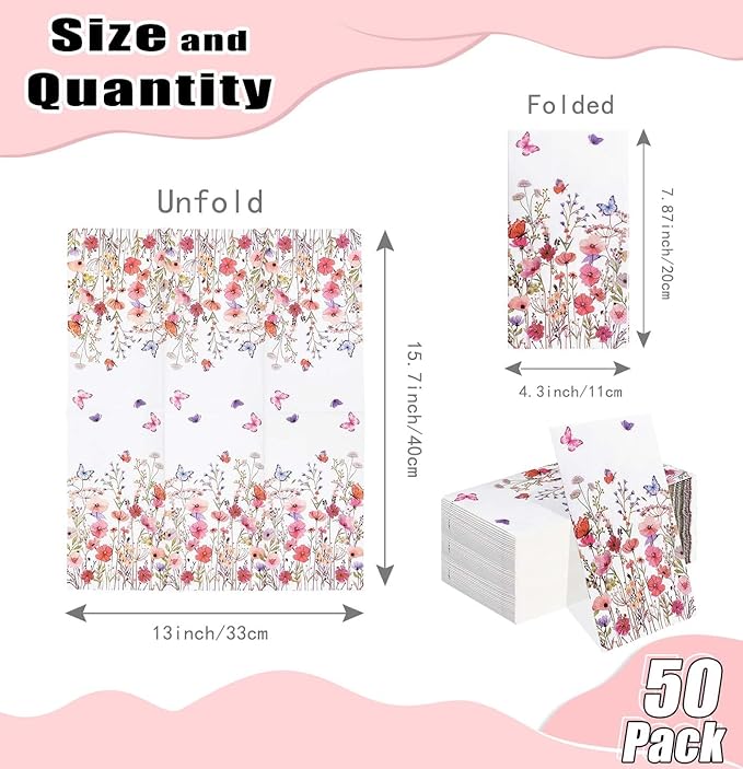 HEIPINIUYE 50 Pieces Spring Floral Paper Napkins 3-ply Wildflower Guest Napkins - Image 2