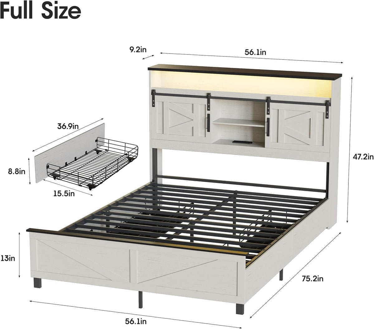 fameill farmhouse full size bed frame with 4 shown in use