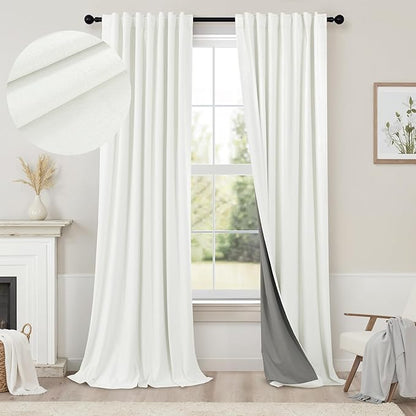 Ivory Blackout Curtains 90 Inches Long 2 Panel Light Blocking Patio Drape by Pitalk