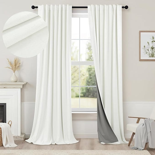 102 Inch Blackout Curtains 2 Panel Set Length Modern Decorative Dark Out Curtain by Pitalk