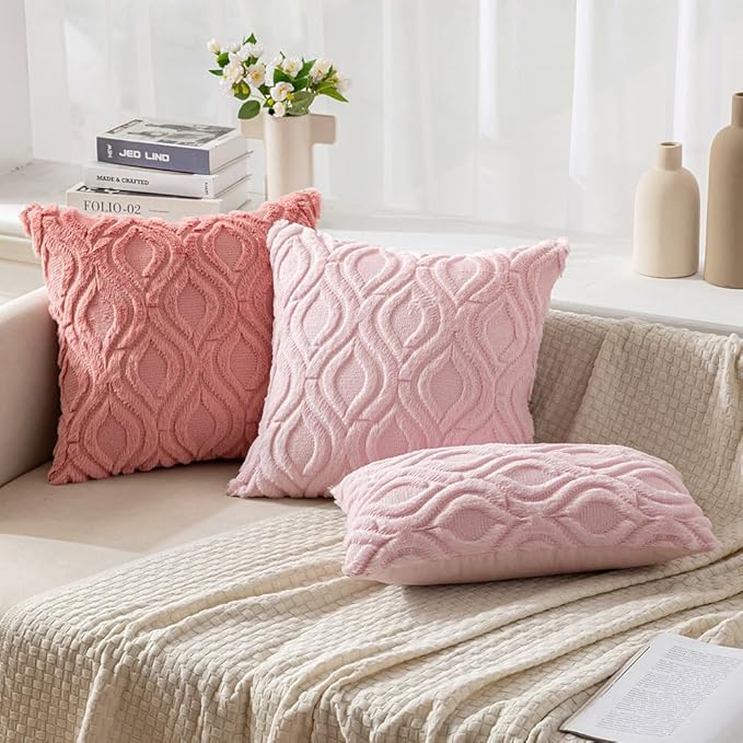 MIULEE Coral Red Throw Pillow Covers 16x16 Inch, Soft Winter Plush Faux Wool - Image 5