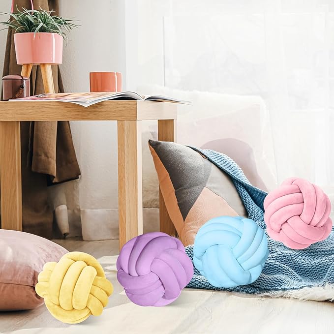 Yerliker 4 Pcs Knot Pillow Ball, 8.7 Inches Soft Home Decorative Round Throw - Image 7