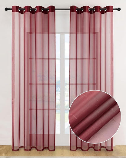 Foil Stripe Burgundy Sheer Curtains 84 inches Length 2 Panels by MISSTIAM