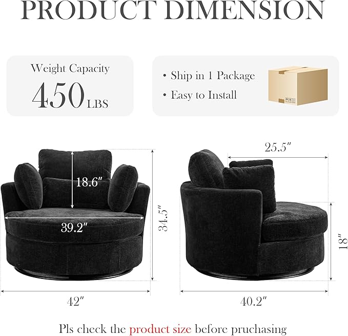 Aoiy & Wifon 42" W Oversized Swivel Accent Chair, Upholstered Round Barrel Chair - Image 2