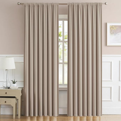 DUALIFE Warm Taupe Back Tab Curtains 84 Inches Long 2 Panels, Pinch Pleated by DUALIFE