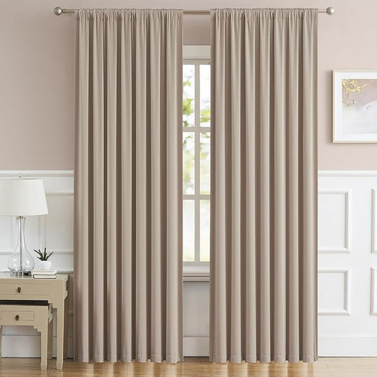 DUALIFE Warm Taupe Back Tab Curtains 84 Inches Long 2 Panels, Pinch Pleated by DUALIFE