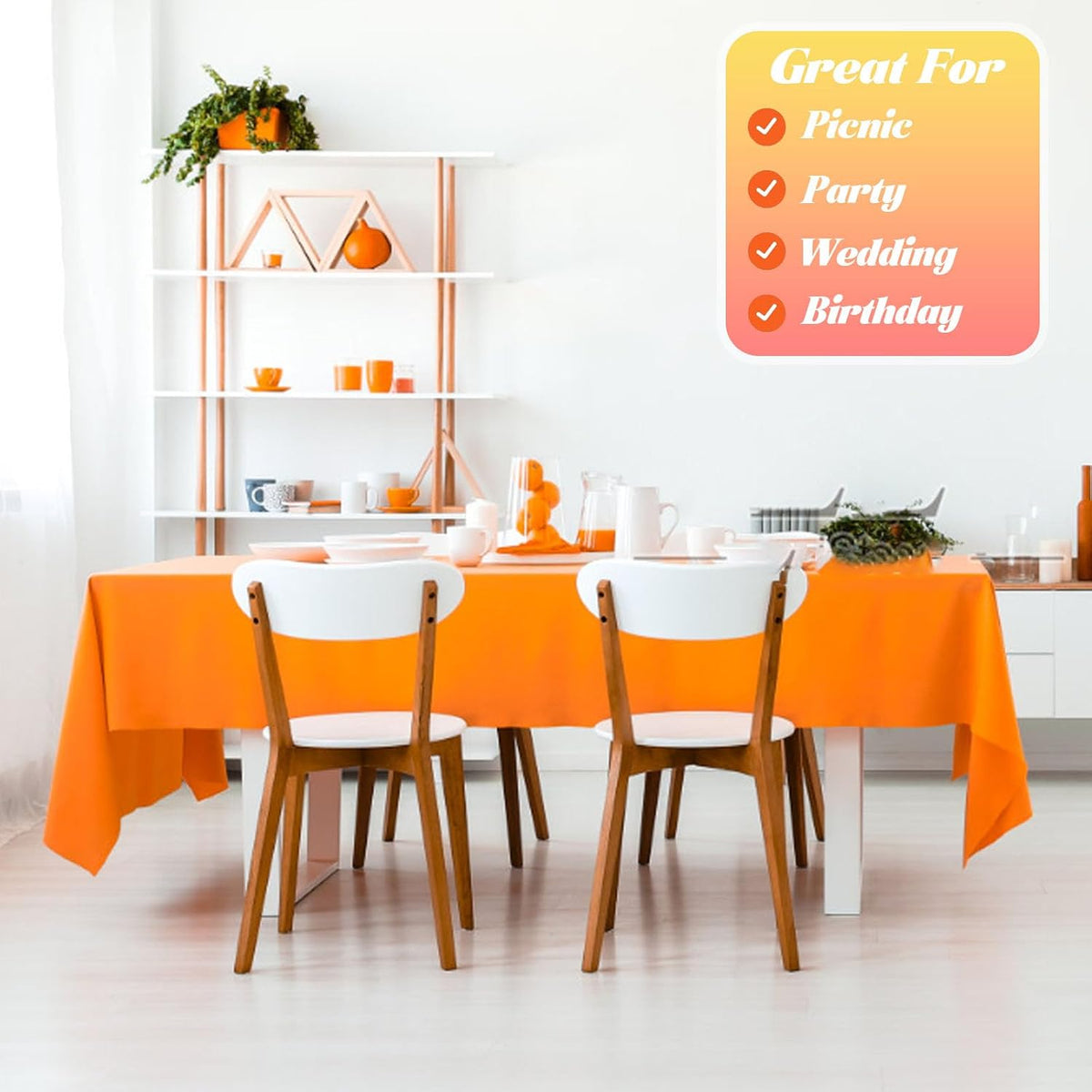 Disposable Orange Plastic Table Cover Roll 54in X 240ft - Heavy Duty Waterproof Tablecloth with Easy Slide Cutter for Halloween, Parties & Outdoor Celebrations