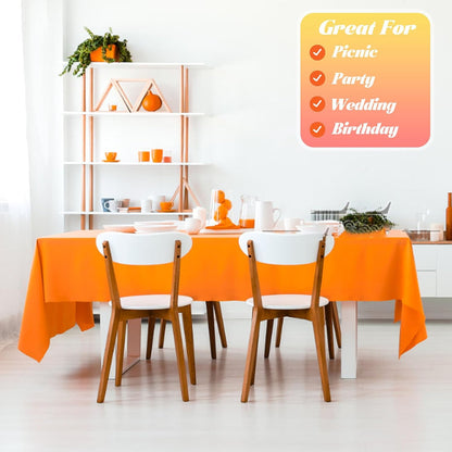 Disposable Orange Plastic Table Cover Roll 54in X 240ft - Heavy Duty Waterproof Tablecloth with Easy Slide Cutter for Halloween, Parties & Outdoor Celebrations