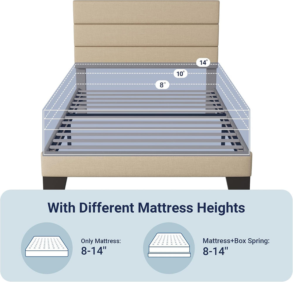 Allewie Twin Size Platform Bed Frame with Fabric Upholstered Headboard