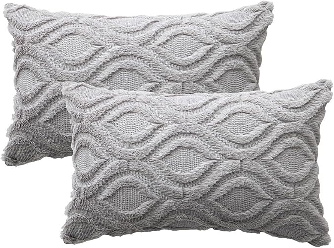 MIULEE Throw Pillow Covers 12x20 Inch Light Grey, Soft Winter Plush Faux Wool - Image 6