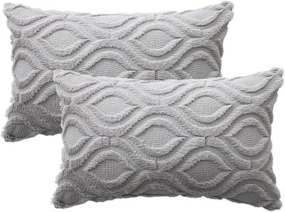 MIULEE Throw Pillow Covers 12x20 Inch Light Grey, Soft Winter Plush Faux Wool - Image 6