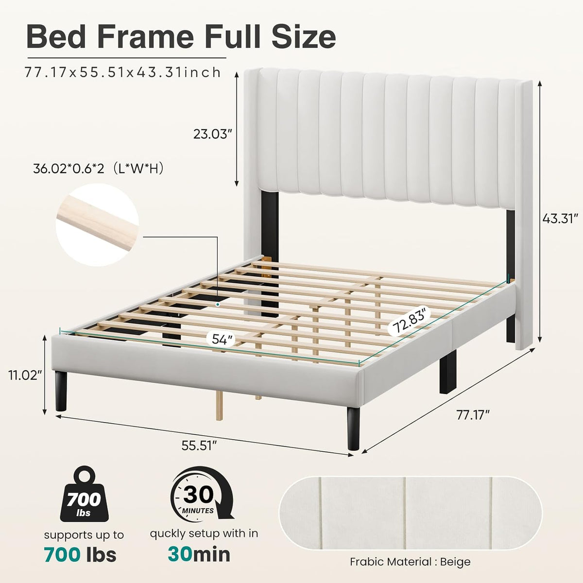 dumos full size velvet bed frame with upholstered shown in use