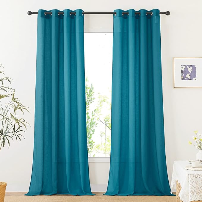 NICETOWN Peacock Green Sheer Curtains, & Drapes, Grommet Semi Sheer Linen by NICETOWN