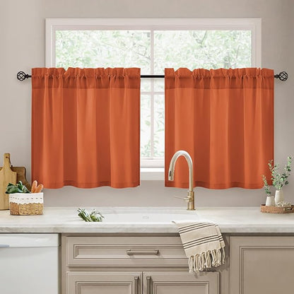HOMEIDEAS Non-See-Through Fall Burnt Orange Privacy Kitchen Sheer Curtains 24 by HOMEIDEAS