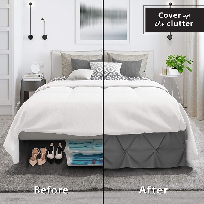 Nestl Grey Bed Skirt Twin Size, Pinch Pleat Twin Bed Skirt, Hotel Quality Grey - Image 4