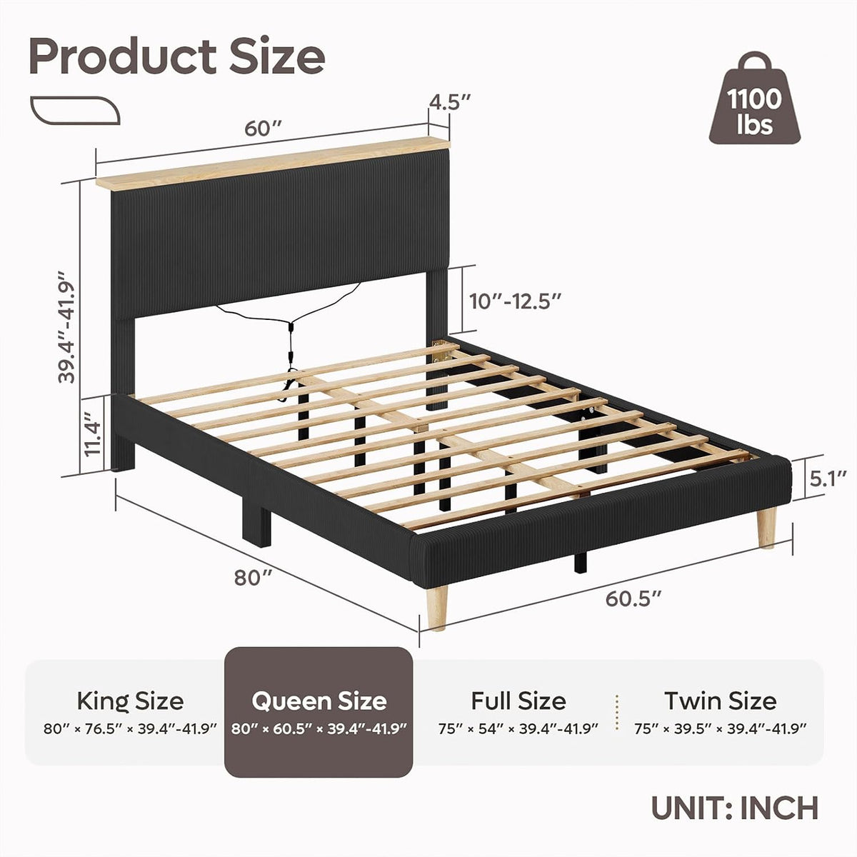bestier queen bed frame with adjustable headboard & shown in use