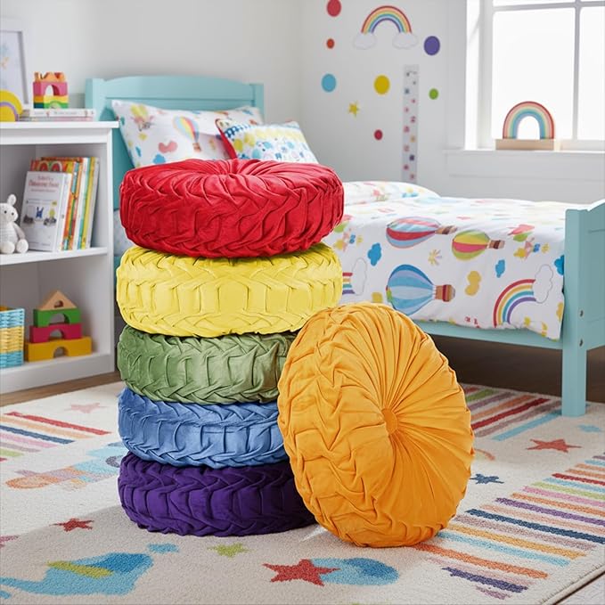 Yerliker 6 Pcs Floor Pillow Cushions 15inch Round Velvet Throw Pillows Colorful by Yerliker
