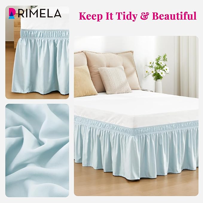 RIMELA Grayish Blue Bed Skirt Queen Size 18 Inch Drop, Wrap Around Elastic - Image 6