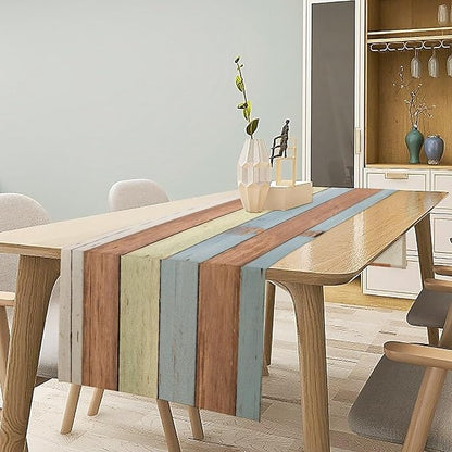 Blue White Fresh Wood Table Runner Abstract Strip Wood Texture Kitchen Dinner - Image 3