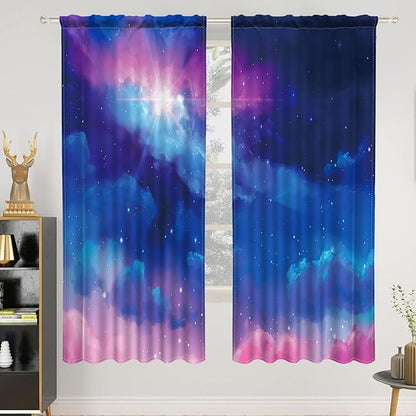Renaiss 53 x 63 Inch Universe Galaxy Blackout Curtains Outer Space Blue Pink by Renaiss
