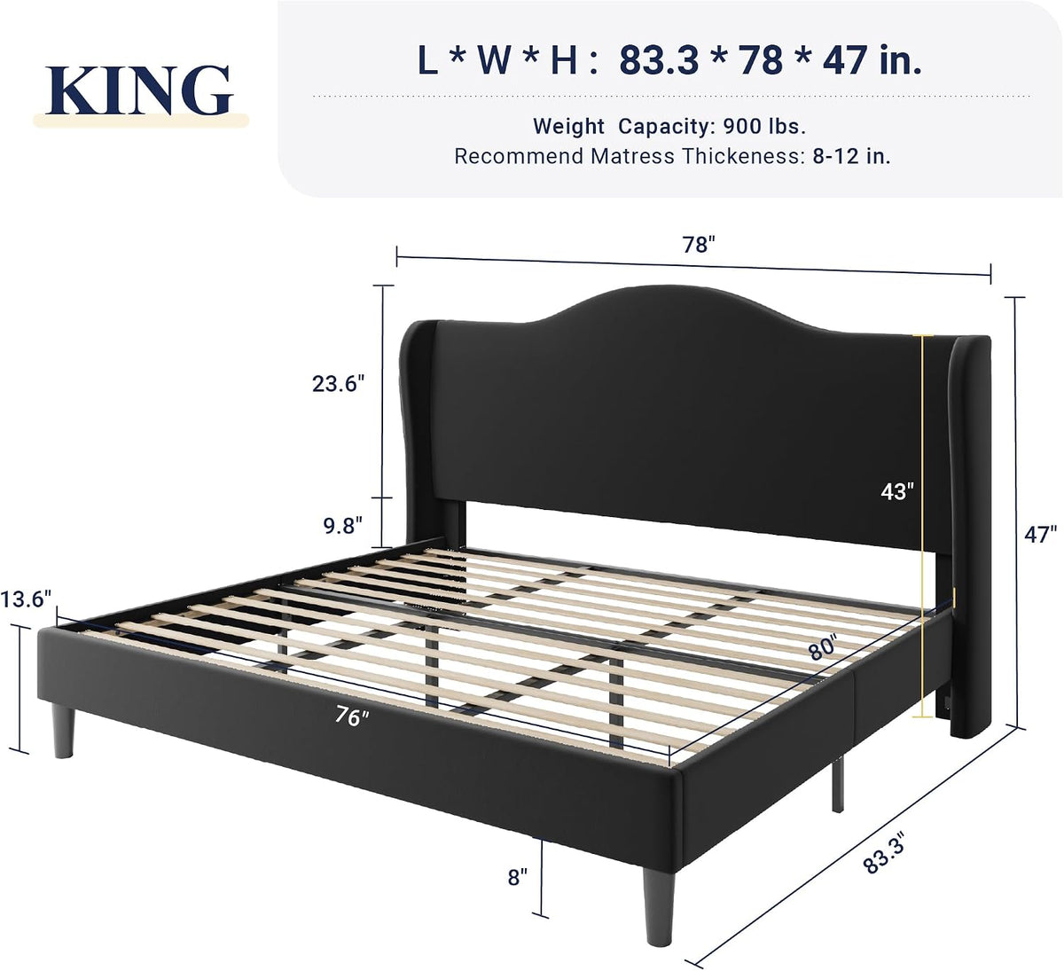 allewie king size bed frame, plush velvet wingback shown in use
