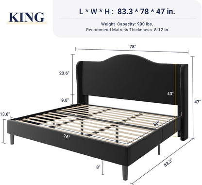 allewie king size bed frame, plush velvet wingback shown in use