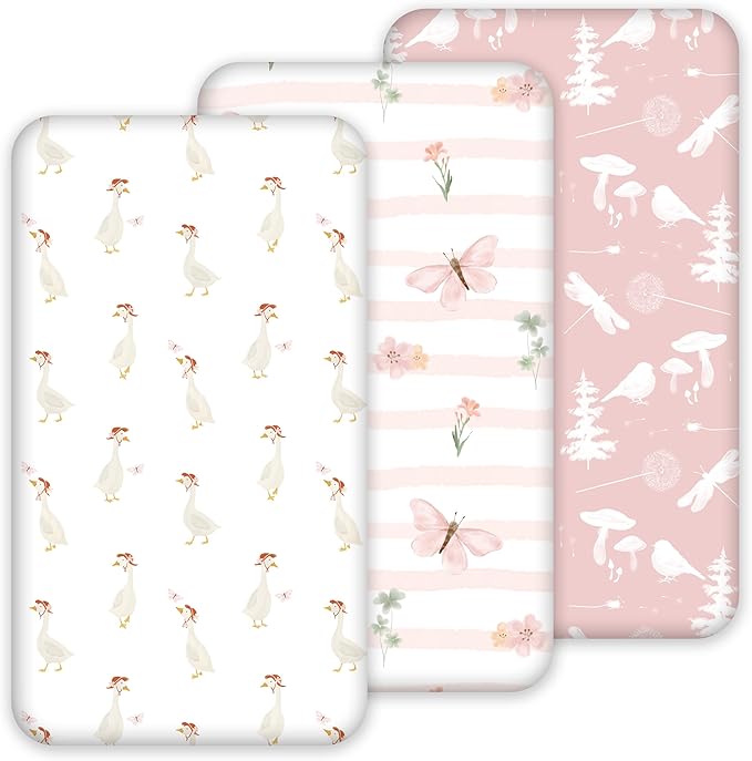 Nap Mat Sheet 47"x24", 3 Pack Pink Floral Baby Crib Sheets Fitted Elastic by CivaruaKids