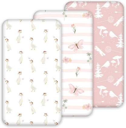 Nap Mat Sheet 47"x24", 3 Pack Pink Floral Baby Crib Sheets Fitted Elastic by CivaruaKids