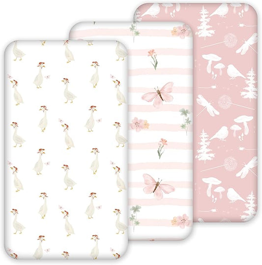 Nap Mat Sheet 47"x24", 3 Pack Pink Floral Baby Crib Sheets Fitted Elastic by CivaruaKids