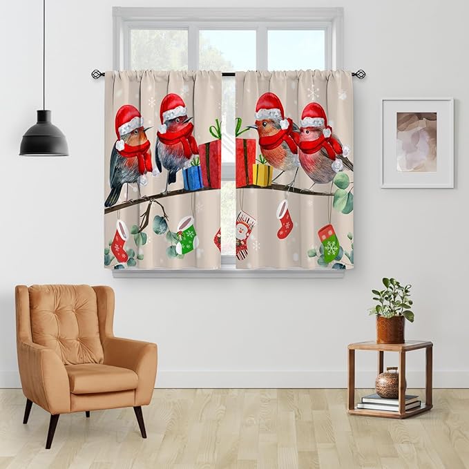 Aimego Christmas Birds Kitchen Curtains - Image 2
