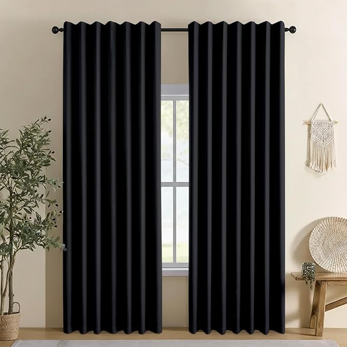 Linen 100% Blackout Curtains for Bedroom, Back Tab/Rod Pocket Curtain for by CYCMACOHOME