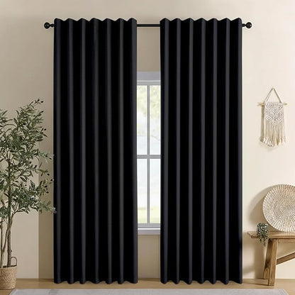 Linen 100% Blackout Curtains for Bedroom, Back Tab/Rod Pocket Curtain for by CYCMACOHOME